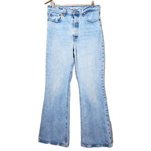 Levis Premium Ribcage Flare Jeans Womens 31 Blue High-Rise Button Fly LIGHT WASH
